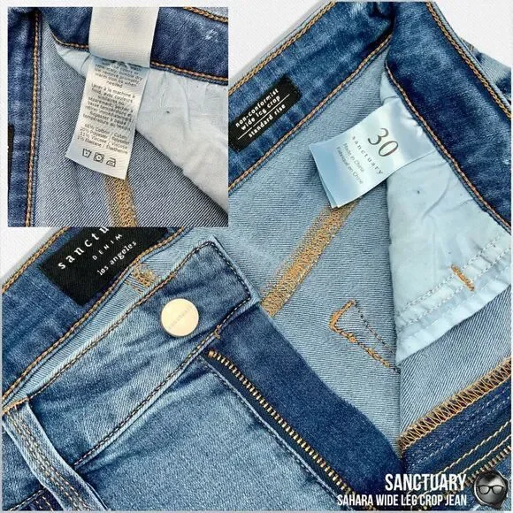 SANCTUARY SAHARA NON-CONFORMIST WIDE LEG CROP JEAN IN BLUE HORIZON WOMEN SIZE 30 - Picture 13 of 16